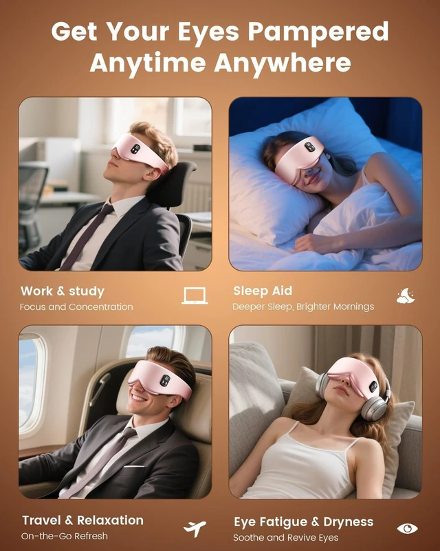 Alt view image 5 of 7 - Cordless Heated Eye Mask, 4 Temp Timed Shutdown for Dry Eyes & Sleep Relief | Washable & Removable for Cleaning, Travel Friendly Heating Pad, Pink