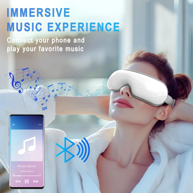 Alt view image 2 of 6 - Eye Massager with Heat & Bluetooth Music - Rechargeable Eye Mask for Migraine Relief & Sleep Improvement,Includes EVA Travel Case, Gift for Mom/Dad (Mother's Day/Birthday)