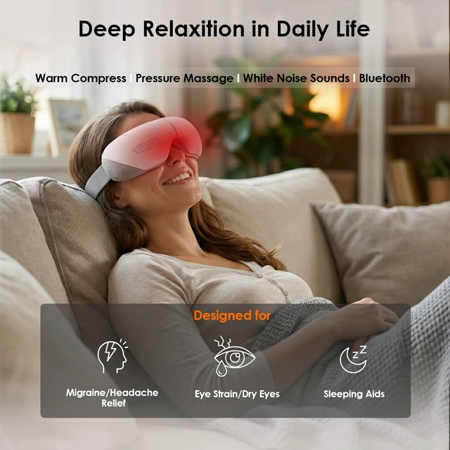 Alt view image 3 of 7 - Eye Massager with Heat for Migraines Relief Heated Eye Mask for Dry Eyes, Eye Strain Relief, Birthday/Mothers Day Gifts for Women Mom(White)