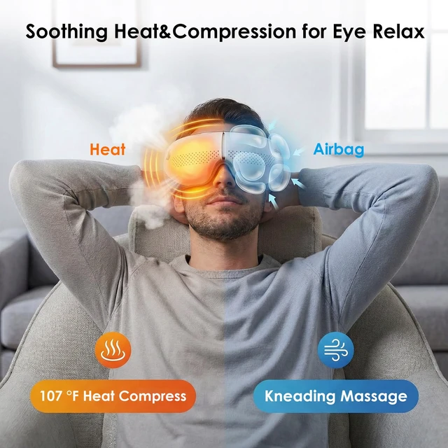 Alt view image 4 of 7 - Eye Massager with Heat for Migraines Relief Heated Eye Mask for Dry Eyes, Eye Strain Relief, Birthday/Mothers Day Gifts for Women Mom(White)