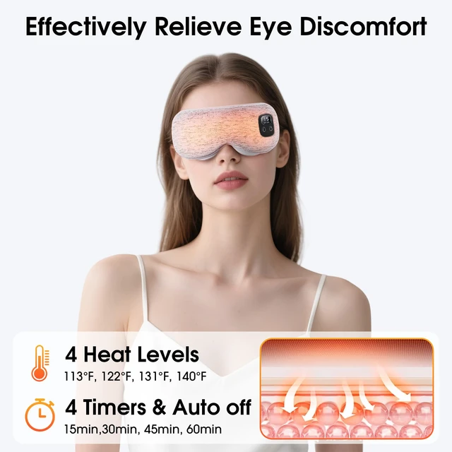Alt view image 3 of 7 - Heated Eye Mask, Cordless Rechargeable Eye Compress | Eye Relief, Improved Sleep, Washable Eye Mask, 4 Heat Levels, 4-Level Timing - Gray