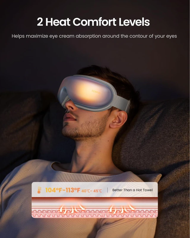 Alt view image 2 of 7 - Eyeris 1 Eye Massager with Heat, Sleep Mask with Remote Control | Vibration & Compression for Eye Strain and Head Tension, Bluetooth Music, FSA Eligible HSA, Blue