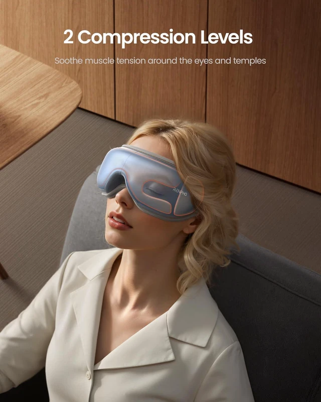 Alt view image 3 of 7 - Eyeris 1 Eye Massager with Heat, Sleep Mask with Remote Control | Vibration & Compression for Eye Strain and Head Tension, Bluetooth Music, FSA Eligible HSA, Blue