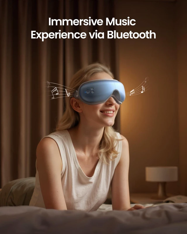 Alt view image 6 of 7 - Eyeris 1 Eye Massager with Heat, Sleep Mask with Remote Control | Vibration & Compression for Eye Strain and Head Tension, Bluetooth Music, FSA Eligible HSA, Blue