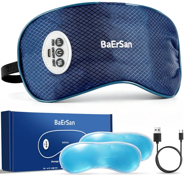 Main image of Eye Massager with Heat & Vibration, Reusable Gel Strip | 3 heat & 5 vibration modes for relaxation. Reduces puffiness & dark circles. Adjustable strap, portable for travel.