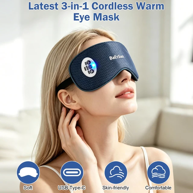 Alt view image 2 of 7 - Eye Massager with Heat & Vibration, Reusable Gel Strip | 3 heat & 5 vibration modes for relaxation. Reduces puffiness & dark circles. Adjustable strap, portable for travel.