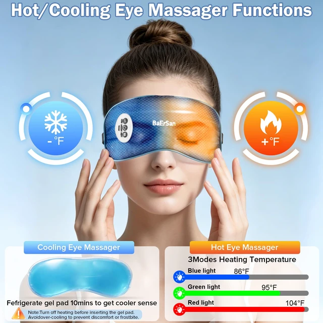 Alt view image 3 of 7 - Eye Massager with Heat & Vibration, Reusable Gel Strip | 3 heat & 5 vibration modes for relaxation. Reduces puffiness & dark circles. Adjustable strap, portable for travel.