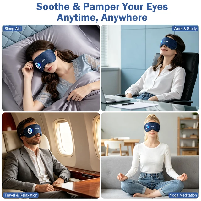 Alt view image 6 of 7 - Eye Massager with Heat & Vibration, Reusable Gel Strip | 3 heat & 5 vibration modes for relaxation. Reduces puffiness & dark circles. Adjustable strap, portable for travel.