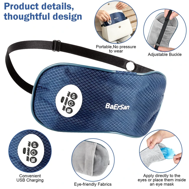 Alt view image 7 of 7 - Eye Massager with Heat & Vibration, Reusable Gel Strip | 3 heat & 5 vibration modes for relaxation. Reduces puffiness & dark circles. Adjustable strap, portable for travel.