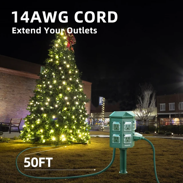 Alt view image 7 of 7 - Outdoor Power Strip Waterproof, 50 FT Heavy Duty Extension Cord, 6 Grounded Outlets for Graden and Yard Decorations, 15A/1875W, ETL Listed