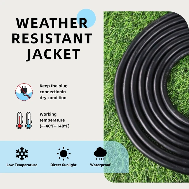 Alt view image 5 of 7 - 15 Ft Heavy Duty Outdoor Extension Cord, 12/3 SJTW Black 3-Prong | 12 AWG 3-Wire Grounded Plug | Indoor & Outdoor | Lawn, Garden & Appliance Use