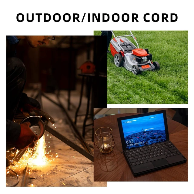 Alt view image 7 of 7 - 15 Ft Heavy Duty Outdoor Extension Cord, 12/3 SJTW Black 3-Prong | 12 AWG 3-Wire Grounded Plug | Indoor & Outdoor | Lawn, Garden & Appliance Use