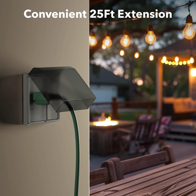 Alt view image 6 of 6 - 25 ft Outdoor Extension Cord w/3 Inline Outlets 16/3 Gauge, SJTW Green for Landscaping & Holiday Decorations, Grounded, ETL Listed