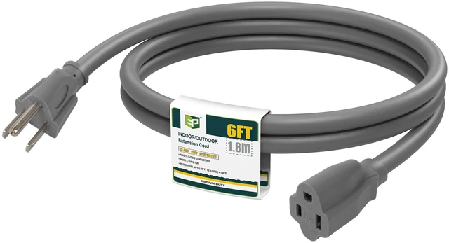 Main image of 6FT Outdoor Extension Cord, 16/3 SJTW Heavy Duty Grey, ETL Listed | 16AWG 3 Prong Grounded Plug, 13A 1625W, Waterproof, Cold-Resistant Flexible, For Garden, Home, Christmas Lights