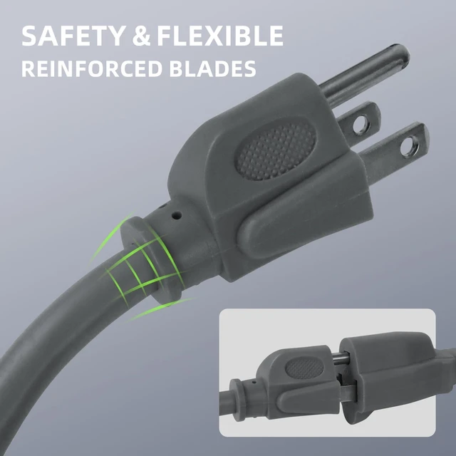 Alt view image 2 of 6 - 6FT Outdoor Extension Cord, 16/3 SJTW Heavy Duty Grey, ETL Listed | 16AWG 3 Prong Grounded Plug, 13A 1625W, Waterproof, Cold-Resistant Flexible, For Garden, Home, Christmas Lights