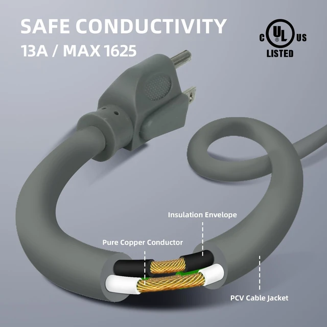 Alt view image 4 of 6 - 6FT Outdoor Extension Cord, 16/3 SJTW Heavy Duty Grey, ETL Listed | 16AWG 3 Prong Grounded Plug, 13A 1625W, Waterproof, Cold-Resistant Flexible, For Garden, Home, Christmas Lights