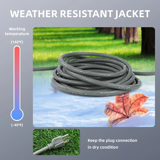 Alt view image 3 of 6 - 6FT Outdoor Extension Cord, 16/3 SJTW Heavy Duty Grey, ETL Listed | 16AWG 3 Prong Grounded Plug, 13A 1625W, Waterproof, Cold-Resistant Flexible, For Garden, Home, Christmas Lights
