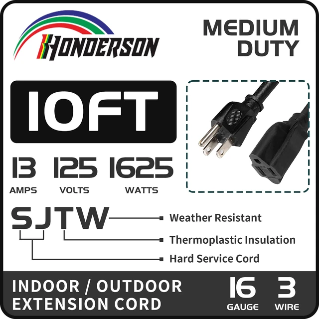 Alt view image 2 of 6 - 10 Ft Black Outdoor Extension Cord, 16 Gauge Heavy Duty Power Cord | 16/3 SJTW Cable, 3 Prong Grounded Plug, Durable Outdoor Jacket, Ideal for Holiday Lights, Garage and Garden
