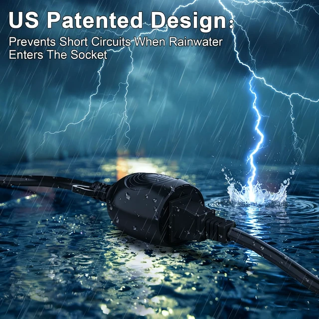 Alt view image 3 of 7 - Outdoor Power Extension Cord,25 Ft,IPX6 Waterproof, Cold Weather & Fireproof, Heavy Duty 3 Prong Cable,18AWG 125V 10A,FCC/ETL Certified for Outdoor/Indoor Use