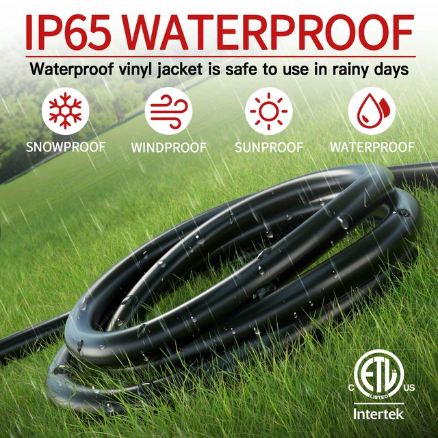 Alt view image 7 of 7 - 25 FT 12 Gauge Extension Cord Outdoor, Black Power Cord | Heavy Duty Extension Cord 25 Ft, Extension Cords with Lighted end, Flame Retardant, 15 Amps 1875 Watts 125 VAC, ETL Listed