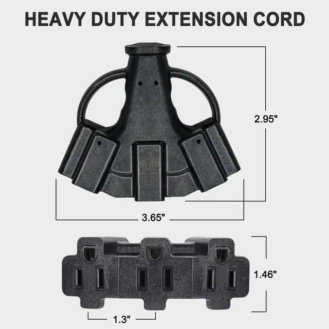 Alt view image 2 of 7 - 1FT 2 Pack 12 Gauge 3 Outlet Outdoor Extension Cord 12/3 Heavy Duty SJTW Power Cord 3 Way Waterproof Power Cable 3 Prong Grounded 12AWG 15Amp 1875W ETL Listed