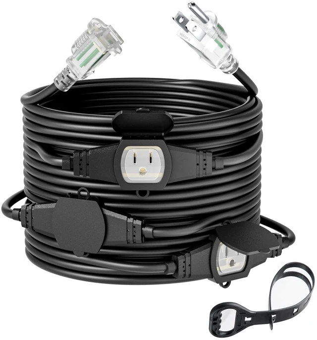 Main image of 25FT 14 Gauge Outdoor Power Extension Cord,Four Outlet Cable.Multiple Evenly-Spaced Plug Ideal for Landscaping Light,Stage Backline,Holiday Decoration and Christmas,ETL Listed Cord Splitter