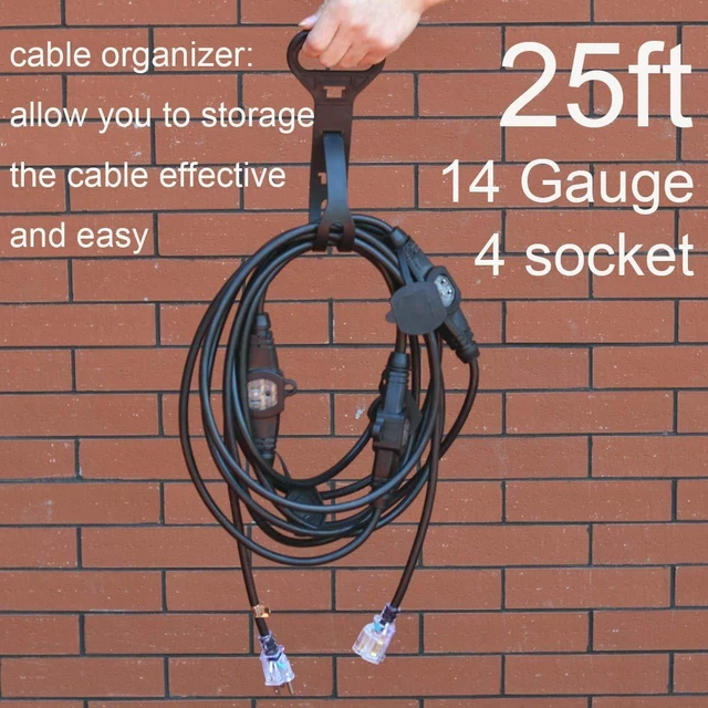 Alt view image 2 of 7 - 25FT 14 Gauge Outdoor Power Extension Cord,Four Outlet Cable.Multiple Evenly-Spaced Plug Ideal for Landscaping Light,Stage Backline,Holiday Decoration and Christmas,ETL Listed Cord Splitter