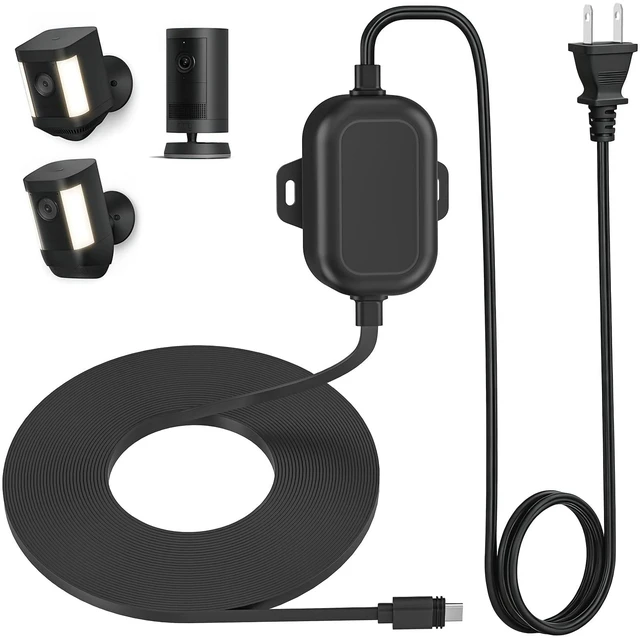 Main image of Weatherproof Power Cord for Ring Outdoor Cam Plus/Ring Spotlight Cam Plus/Pro (Battery), 20Ft/6m USB-C Outdoor Charging Cable Continuously Power Your Camera, Black