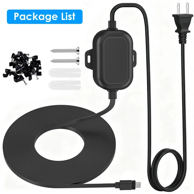 Alt view image 7 of 7 - Weatherproof Power Cord for Ring Outdoor Cam Plus/Ring Spotlight Cam Plus/Pro (Battery), 20Ft/6m USB-C Outdoor Charging Cable Continuously Power Your Camera, Black