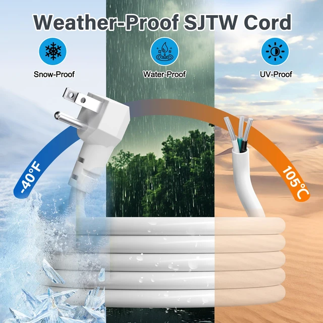 Alt view image 2 of 6 - 16 Gauge Flat Plug Replacement Power Cord 25 Ft with Pigtail Open End, 3 Prong Stripped Wire Electrical Supply Cable, 13A/125V, SJTW, Outdoor for AC Appliances Power Tools Repair & DIY-ETL-White