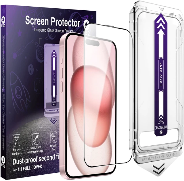 Main image of [2-Pack Screen Protector for iPhone iPhone 14 Pro / 15/16, Auto Alignment Installation Frame, Military-Grade Tempered Glass, Full Coverage