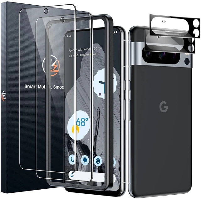 Main image of 2+2 Pack for Google Pixel 8 Pro Screen Protector+Camera Lens Protector | Fit Lens Cutouts Ports, Support Fingerprint Unlock, Bubble-Free, with Easy Installation Tool