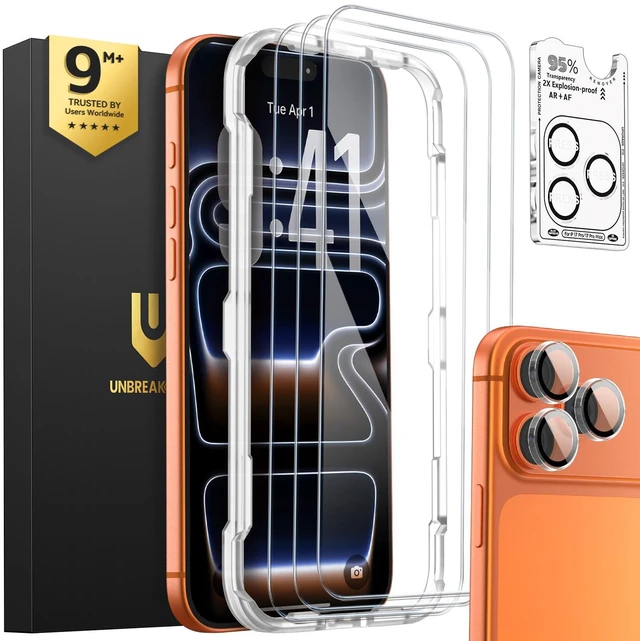Main image of iPhone 17 Pro Screen Protector & Camera Lens Protector | Upgraded Dual-Tempered Glass with Military-Grade 9H Hardness, 3-Pack,HD Clarity, Anti-Fingerprint, Case Friendly, Fits 6.3''