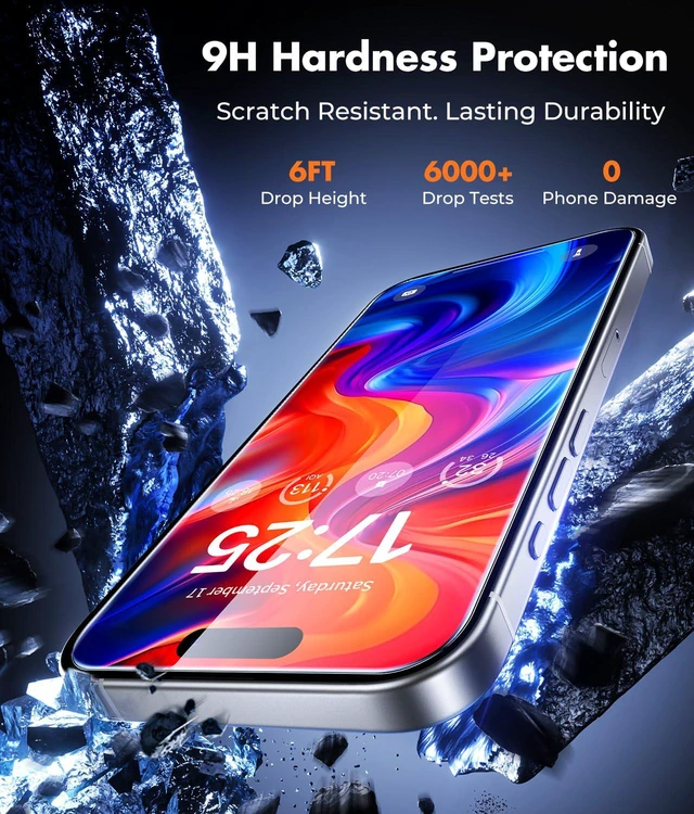 Alt view image 3 of 7 - 2-Pack Screen Protector for iPhone 16 Plus Tempered Glass | Military Grade Shatterproof, 9H+ Hardness, 99.99% HD Clear, Bubble-Free, Easy Installation Frame, for iPhone 16 Plus