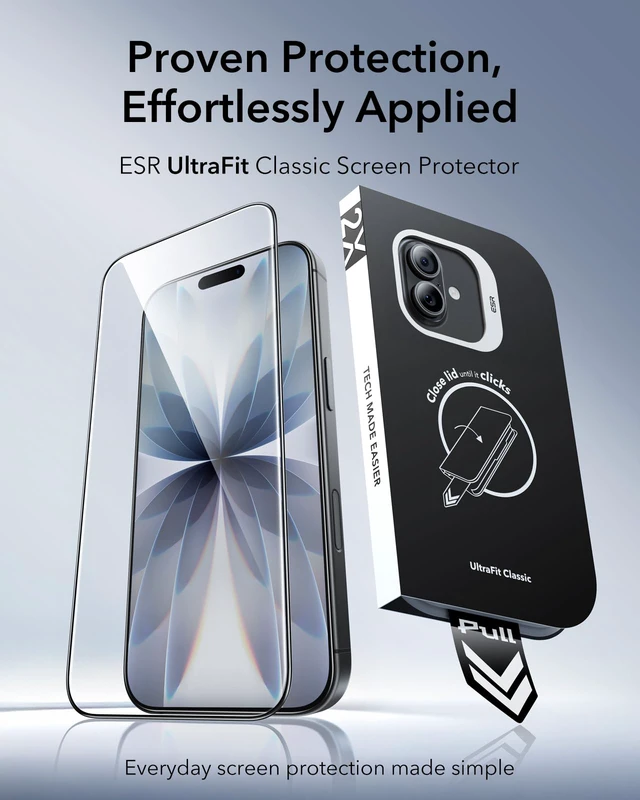 Alt view image 2 of 7 - 3 Pack for iPhone 17/iPhone 16 Pro Screen Protector, Classic | Easy One-Pull Installation, 2X Impact Absorption, 9H Tempered Glass, Full-Coverage Protection, UltraFit Tray, Bubble-Free
