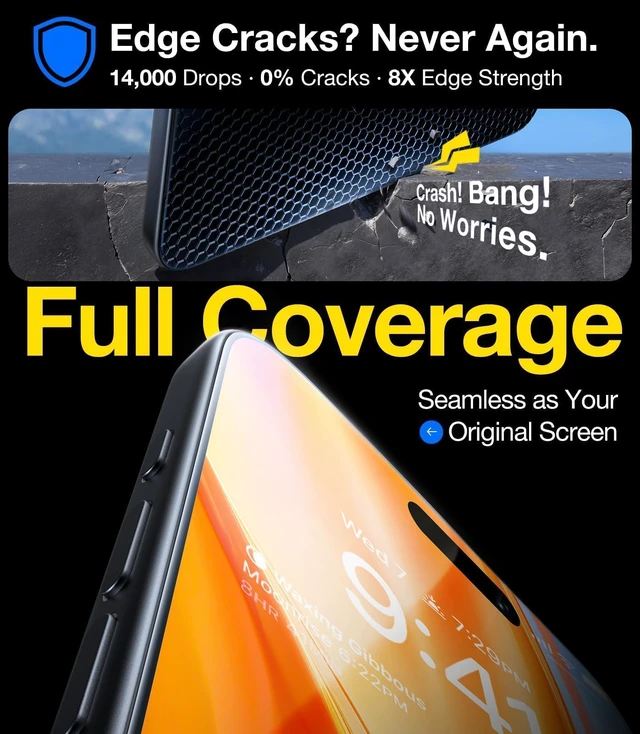 Alt view image 5 of 7 - UNBREAK TOP 9H+ Glass for iPhone 15 Screen Protector, 2 Pack | 12FT Military Grade Shatterproof, iPhone 15 Screen Protector, Tempered Glass, Longest Durable, Full Coverage