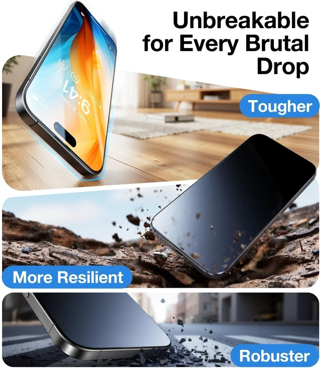 Alt view image 7 of 7 - UNBREAK TOP 9H+ Glass for iPhone 15 Screen Protector, 2 Pack | 12FT Military Grade Shatterproof, iPhone 15 Screen Protector, Tempered Glass, Longest Durable, Full Coverage