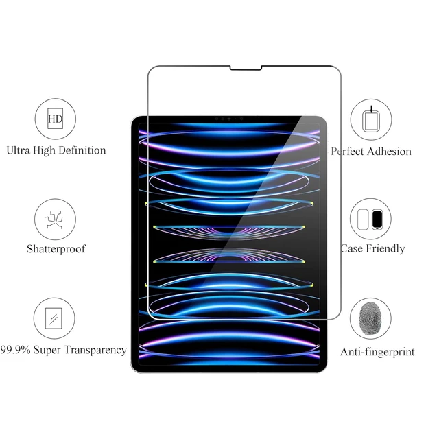 Alt view image 2 of 6 - 2 Pack Screen Protector for iPad Pro 12.9 Inch, 2018-2022 | 2022 & 2021 & 2020 & 2018 Release, Tempered Glass, Face ID & Apple Pencil Compatible, Ultra Sensitive, Case Friendly