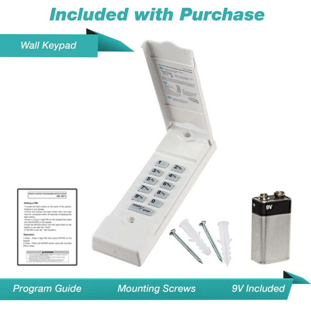 Alt view image 2 of 2 - 1x for Linear Garage Door Keypad, Wireless MDTK DNT00058 Replacement | Fits Linear MegaCode LD033, LD050, LS050, LC075 and LDCO800 Openers, Backlit Keys, 9V Battery and Mounting Hardware