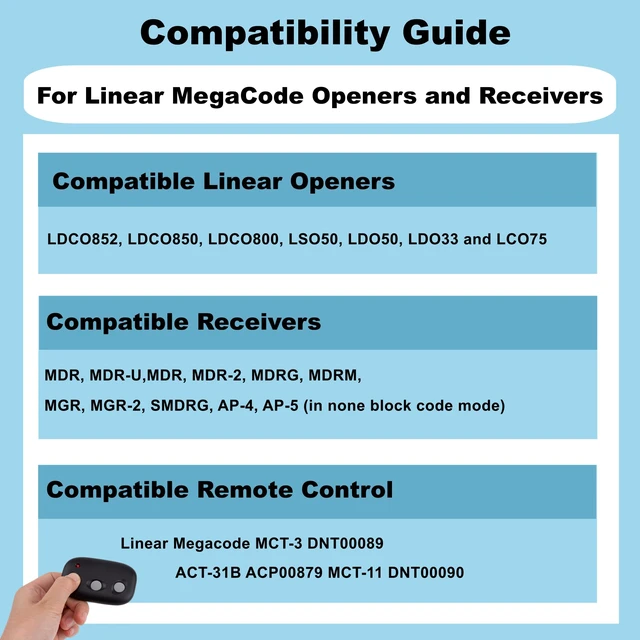 Alt view image 2 of 6 - 2 for Linear MCT-3 Garage Door Opener Remote, Compatible with LD050 LD033 LDCO800 LS050, Replaces DNT00089