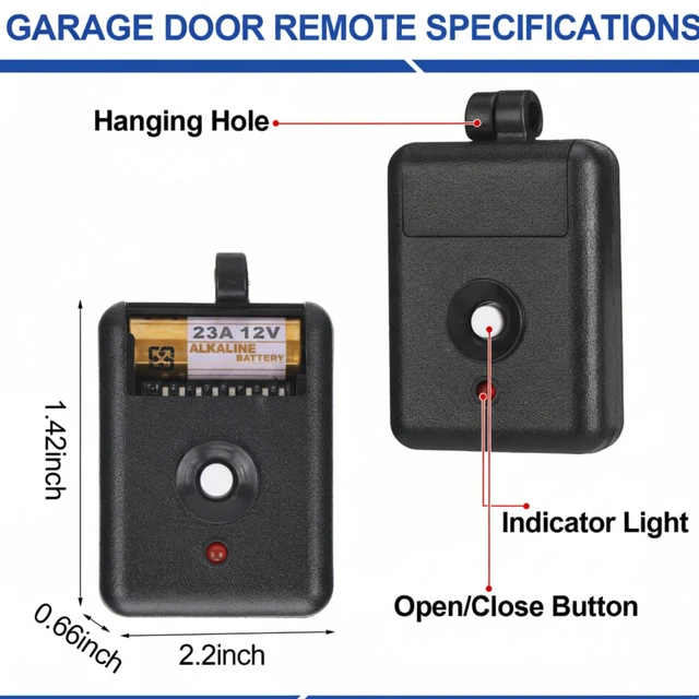 Alt view image 3 of 6 - 2 Pack 1 Channel Garage Door Remote Compatible with Linear | Compatible with DNT00026 Delta-3, 310 Mhz 12 Volt Power Miniature Gate Opener, Key Ring Transmitter with Keychain, Black
