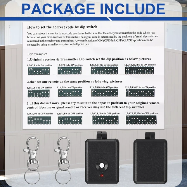 Alt view image 2 of 6 - 2 Pack 1 Channel Garage Door Remote Compatible with Linear | Compatible with DNT00026 Delta-3, 310 Mhz 12 Volt Power Miniature Gate Opener, Key Ring Transmitter with Keychain, Black