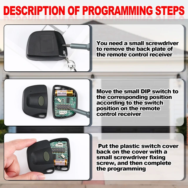 Alt view image 5 of 6 - 3 Pcs Gate Opener Compatible with Linear Delta 3, Black, Grey | 8 Dip Switch 310mhz, Compatible with DT DTA DTD DTC DNT00002A, Garage Door Remote with Keychain