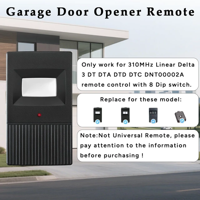 Alt view image 2 of 7 - Garage Door Opener Remote Compatible with Linear Delta 3 DT DTA DTD DTC DNT00002A 8 Dip Switch 310 MHz Gate Opener Remote with Visor Clip