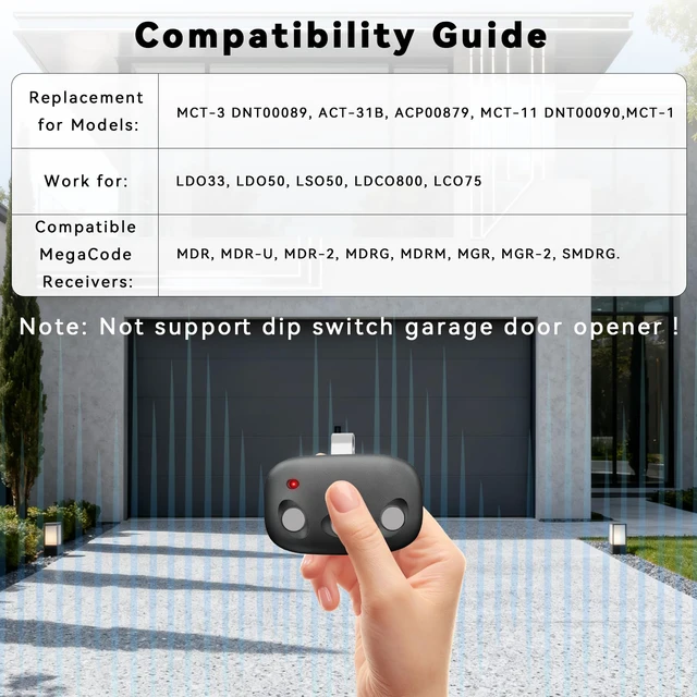 Alt view image 2 of 7 - Garage Door Opener Remote for 318MHz Linear MegaCode MCT-3 DNT00089, 3 Button Remote Control Compatible with LDO33, LDO50, LSO50, LDCO800, LCO75 Operators with Visor Clip,2 Pack