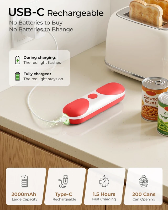 Alt view image 3 of 3 - Electric Can Opener for Seniors | One-Touch Automatic, USB Rechargeable, Cordless Battery Powered, Side Cut, Smooth Edge, Handsfree, for Any Size Cans
