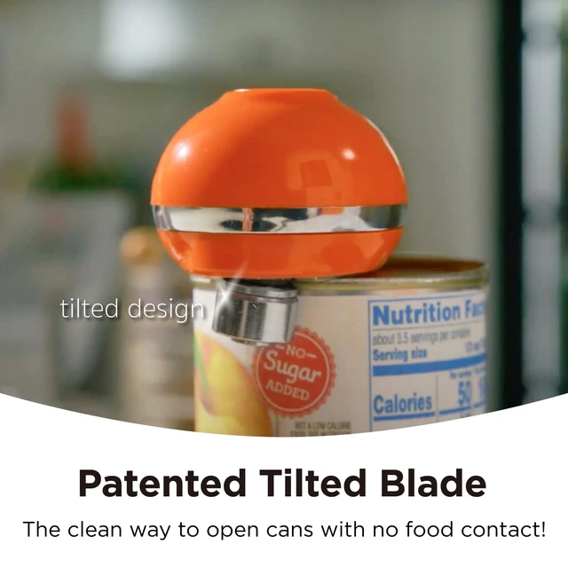 Alt view image 4 of 6 - Mini Electric Can Opener Smooth Edge, Orange | Opens Can with One Press, Ultra-Compact, Hands-Free, Cordless, Battery Operated