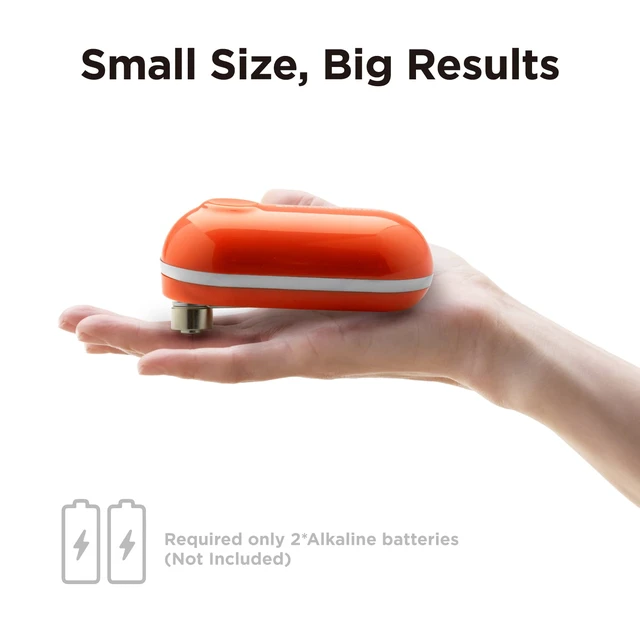 Alt view image 3 of 6 - Mini Electric Can Opener Smooth Edge, Orange | Opens Can with One Press, Ultra-Compact, Hands-Free, Cordless, Battery Operated