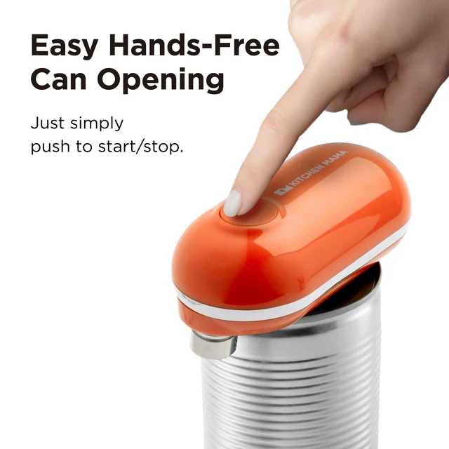 Alt view image 2 of 6 - Mini Electric Can Opener Smooth Edge, Orange | Opens Can with One Press, Ultra-Compact, Hands-Free, Cordless, Battery Operated
