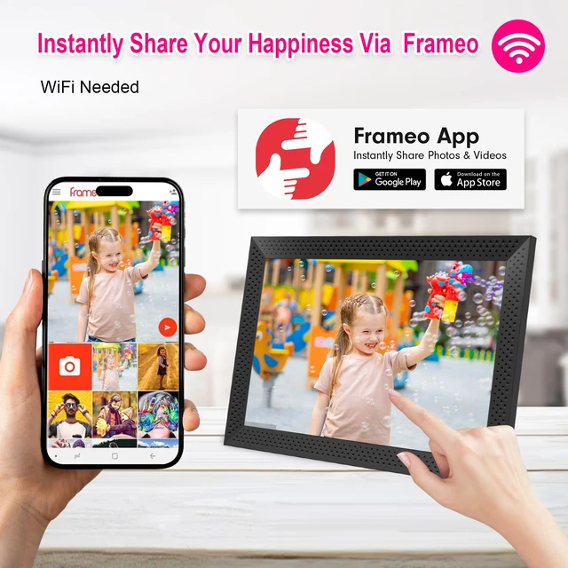 Alt view image 2 of 7 - Digital Picture Frame 10.1 inch Smart Electronic Frameo Photo Frame 32GB Auto-Rotate 1280*800 HD Touch Screen, Desk or Wall Mounted, Share Photos Videos Instantly, Gifts for Mom Dad Women Men (Black)